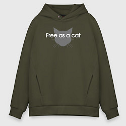 Толстовка оверсайз мужская Free as a cat, цвет: хаки