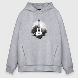 Толстовка оверсайз мужская Гитара на фоне природы и гор, цвет: меланж