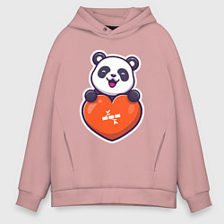 Толстовка оверсайз мужская Сердечная панда, цвет: пыльно-розовый