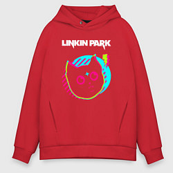 Толстовка оверсайз мужская Linkin Park rock star cat, цвет: красный