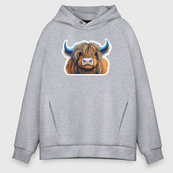 Толстовка оверсайз мужская Шотландский волосатый бык, цвет: меланж