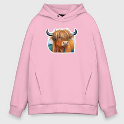 Толстовка оверсайз мужская Шотландский волосатый бык, цвет: светло-розовый