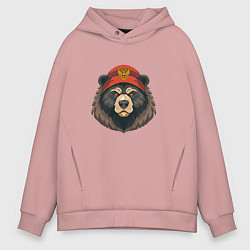 Толстовка оверсайз мужская Русский медведь в шапке с гербом, цвет: пыльно-розовый
