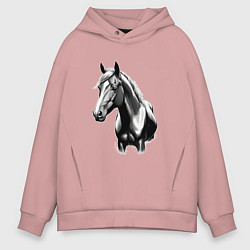 Толстовка оверсайз мужская Портрет лошади, цвет: пыльно-розовый