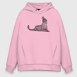 Толстовка оверсайз мужская Ягуар в шапке лежит, цвет: светло-розовый
