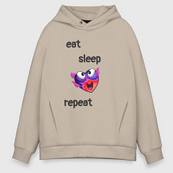 Толстовка оверсайз мужская Eat sleep woohoo repeat, цвет: миндальный