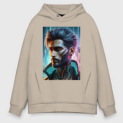 Толстовка оверсайз мужская Cyber dude - ai art, цвет: миндальный
