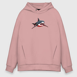 Толстовка оверсайз мужская Злая большая белая акула, цвет: пыльно-розовый