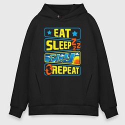 Толстовка оверсайз мужская Eat sleep fly, цвет: черный