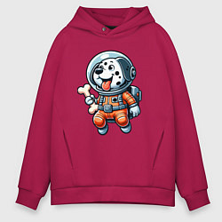 Толстовка оверсайз мужская Dalmatian cosmonaut puppy with a bone, цвет: маджента