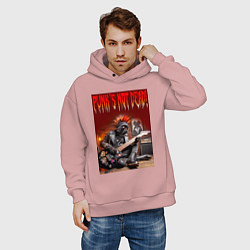 Толстовка оверсайз мужская Котяра гитарист - панк не умер, цвет: пыльно-розовый — фото 2
