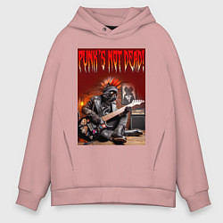 Толстовка оверсайз мужская Котяра гитарист - панк не умер, цвет: пыльно-розовый