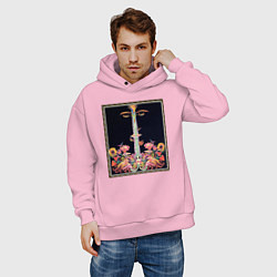 Толстовка оверсайз мужская Абстракные лица, цветы и ноты, цвет: светло-розовый — фото 2