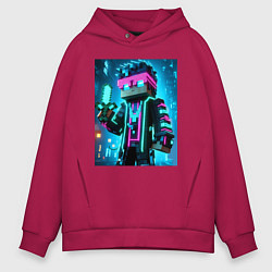 Толстовка оверсайз мужская Minecraft - neon character ai art, цвет: маджента