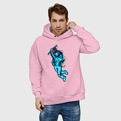 Толстовка оверсайз мужская Космонавт с флагом в руке, цвет: светло-розовый — фото 2