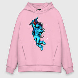 Толстовка оверсайз мужская Космонавт с флагом в руке, цвет: светло-розовый