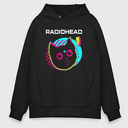 Толстовка оверсайз мужская Radiohead rock star cat, цвет: черный