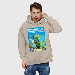 Толстовка оверсайз мужская Майнкрафт и пивозавр коллаборация - нейросеть, цвет: миндальный — фото 2