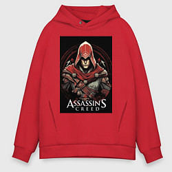 Толстовка оверсайз мужская Assassins creed профиль игрока, цвет: красный