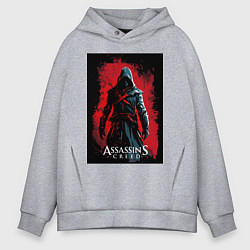 Толстовка оверсайз мужская Assassins creed на фоне красной стены, цвет: меланж