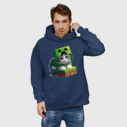 Толстовка оверсайз мужская Kitten creeper collaboration - ai art, цвет: тёмно-синий — фото 2