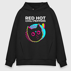 Толстовка оверсайз мужская Red Hot Chili Peppers rock star cat, цвет: черный