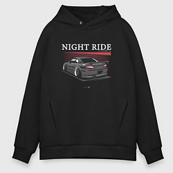 Толстовка оверсайз мужская Nissan skyline night ride, цвет: черный