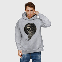 Толстовка оверсайз мужская Череп в наушниках с бородой, цвет: меланж — фото 2
