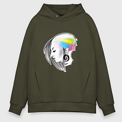 Толстовка оверсайз мужская Киберпанк в голове, цвет: хаки