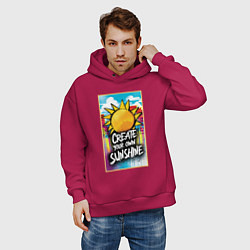 Толстовка оверсайз мужская Create your own sunshine, цвет: маджента — фото 2