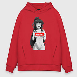 Толстовка оверсайз мужская Ахегао senpai nudity, цвет: красный