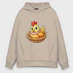 Толстовка оверсайз мужская Курица в гнезде, цвет: миндальный