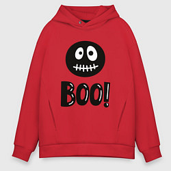 Толстовка оверсайз мужская Страшный черный смайлик: Буу!, цвет: красный