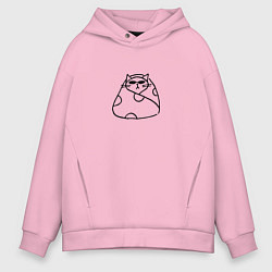 Толстовка оверсайз мужская Серьезный деловой кот в пледе и очках, цвет: светло-розовый