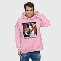 Толстовка оверсайз мужская Bull terrier - New York yankees baseball team, цвет: светло-розовый — фото 2