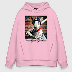 Толстовка оверсайз мужская Bull terrier - New York yankees baseball team, цвет: светло-розовый