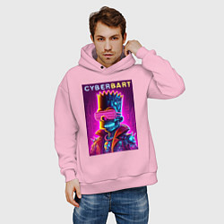 Толстовка оверсайз мужская Cyber Bart - neon glow ai art fantasy, цвет: светло-розовый — фото 2
