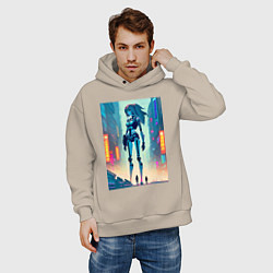 Толстовка оверсайз мужская Cyber girl from future - fantasy, цвет: миндальный — фото 2