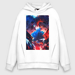 Толстовка оверсайз мужская Магическая битва Сатору Годзё Сукуна Рёмэн, цвет: белый