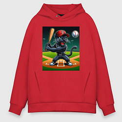 Толстовка оверсайз мужская Пантера - баттер бейсбольной команды, цвет: красный