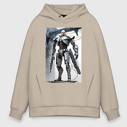 Толстовка оверсайз мужская Ленин робот - киборг ai art, цвет: миндальный