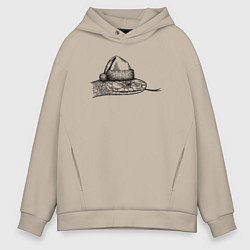 Толстовка оверсайз мужская Змей новогодний, цвет: миндальный