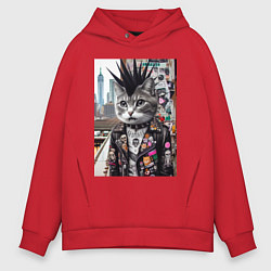 Толстовка оверсайз мужская Нью-Йоркский панк музыкант - нейросеть, цвет: красный
