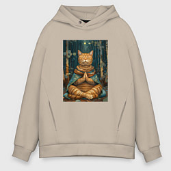 Толстовка оверсайз мужская Кот на медитации, цвет: миндальный