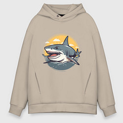 Толстовка оверсайз мужская Акула в кругу, цвет: миндальный