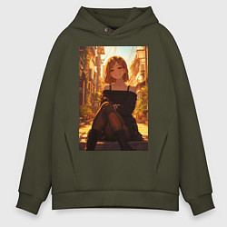 Толстовка оверсайз мужская Магическая битва Нобара Кугисаки арт, цвет: хаки