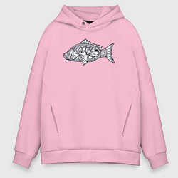 Толстовка оверсайз мужская Механическая рыба, цвет: светло-розовый