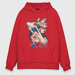 Толстовка оверсайз мужская Человек-бензопила Аки Хаякава лис, цвет: красный