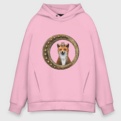 Толстовка оверсайз мужская Стимпанк лис в рамке, цвет: светло-розовый