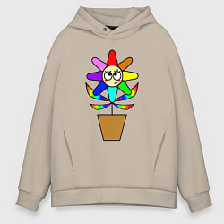 Толстовка оверсайз мужская Цветок Радуга, цвет: миндальный